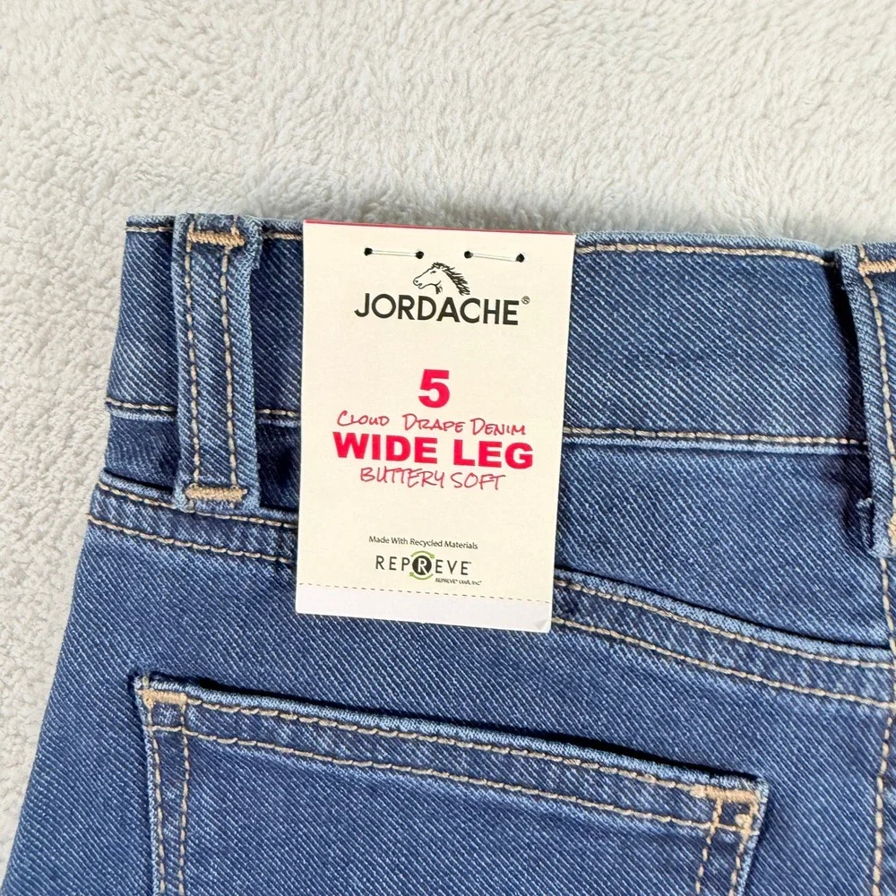 Jordache Girls Cloud Drape Wide Leg Denim Jeans Dark Enzyme Stretch Size 5 NWT